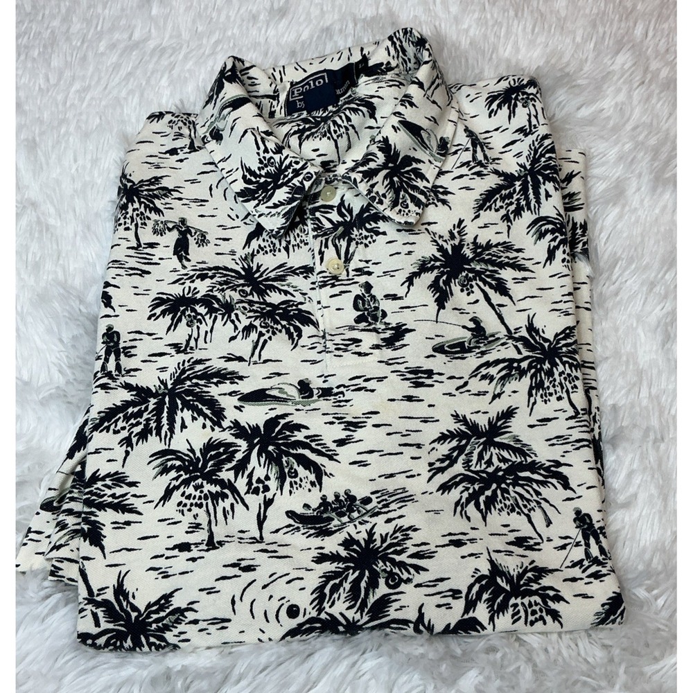 Polo By Ralph Lauren Men's Lg Short Sleeve Tropical Hawaiian Polo Shirt